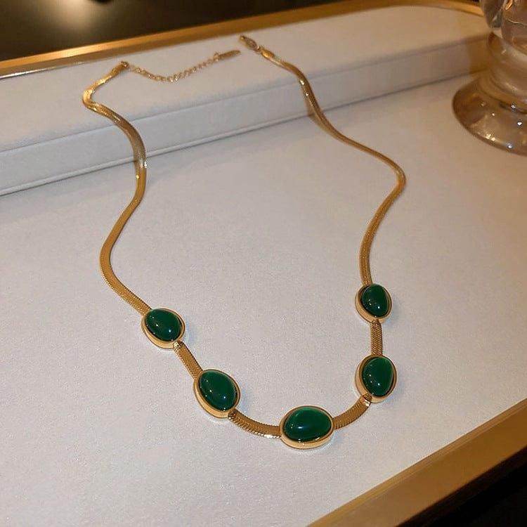 Oval Green Crystal Pendant Necklace Set